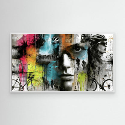Rennrad Wohnzimmer Wandbild – Moderne Cycling Collage auf Leinwand