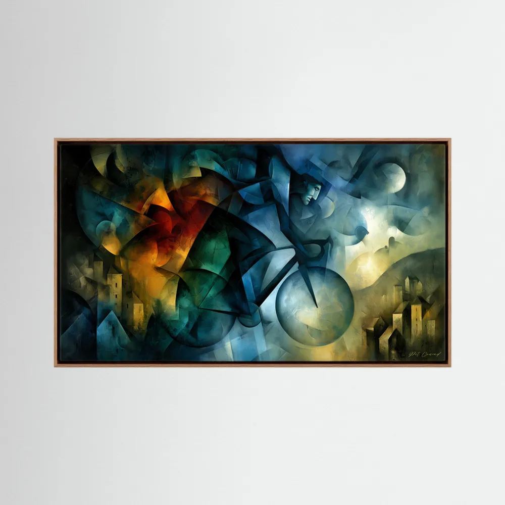 Rennrad Kunst Leinwandbild – Poetische Moderne in Blau und Gold