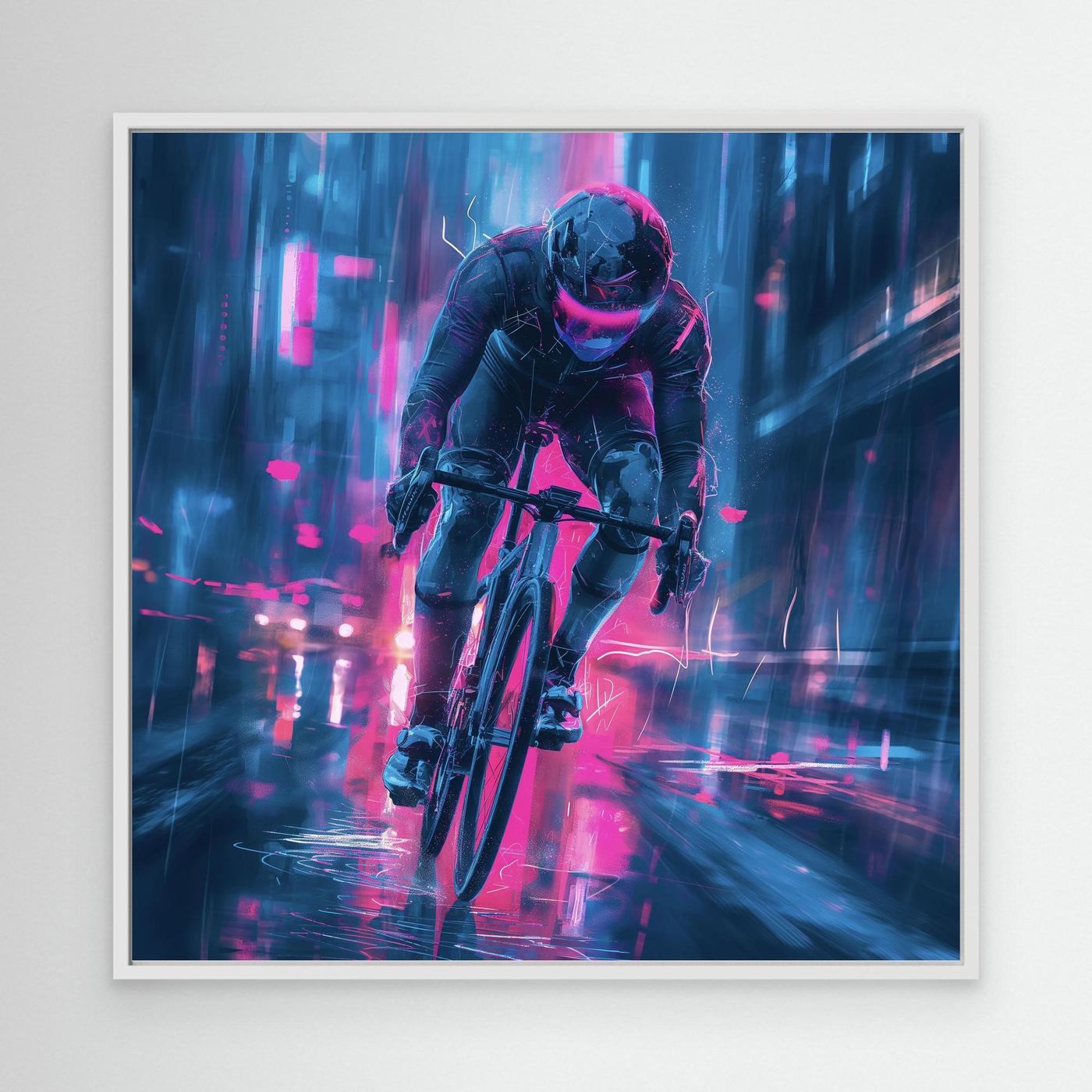 Neon Sprint – Cyberpunk Rennradkunst Leinwand