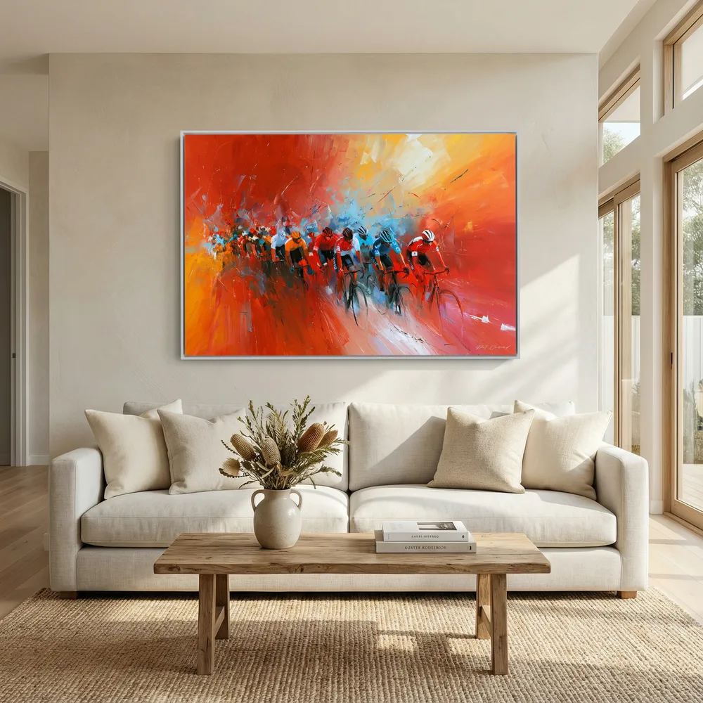 Vuelta a España inspiriert – Radsport Leinwandbild in Rot und Orange