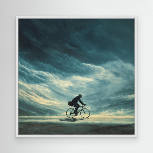 Zwischen Himmel und Horizont – Surreales Rennrad Leinwandbild voller Freiheit