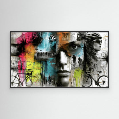 Rennrad Wohnzimmer Wandbild – Moderne Cycling Collage auf Leinwand
