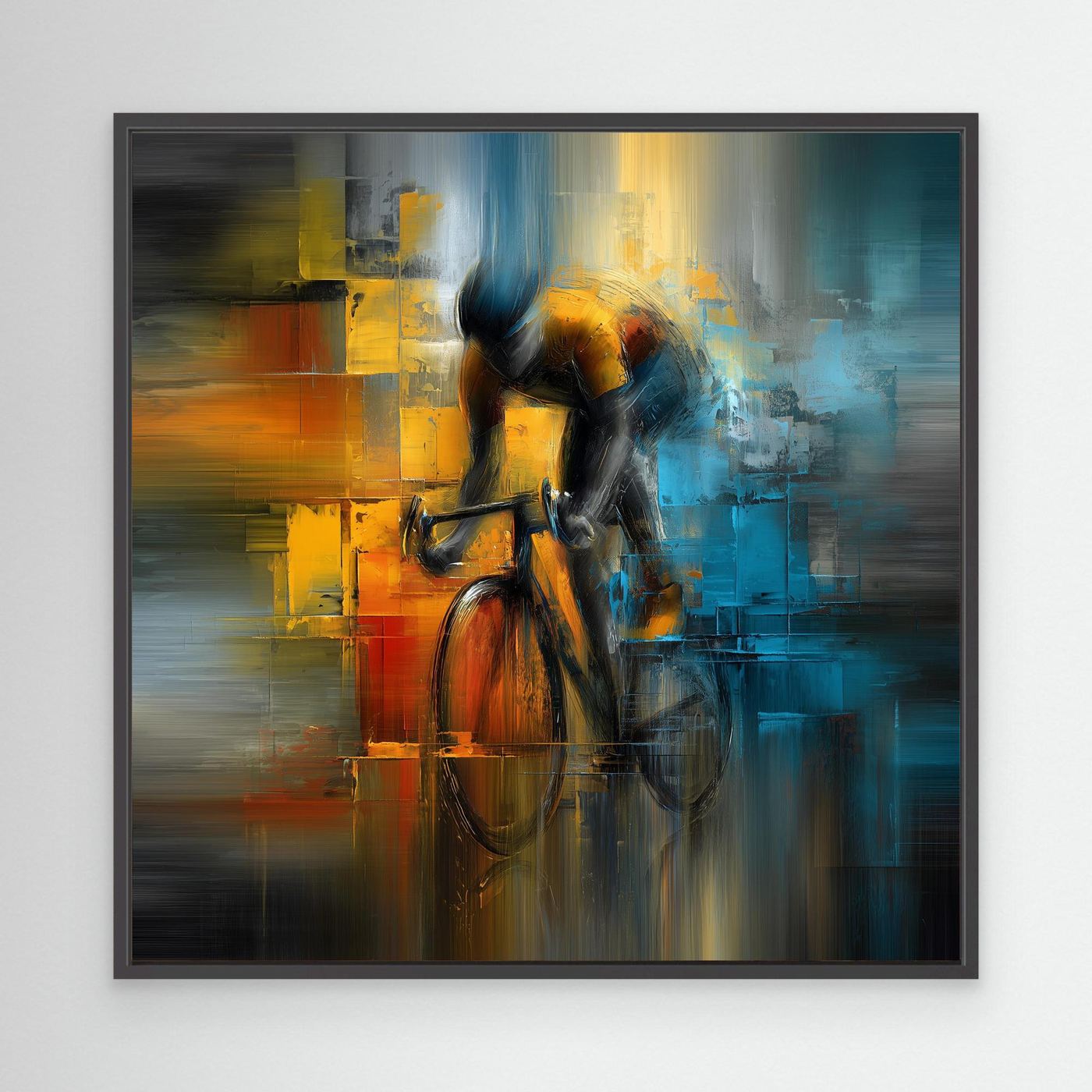 Abstraktes Rennrad Leinwandbild – Expressive Malerei voller Dynamik
