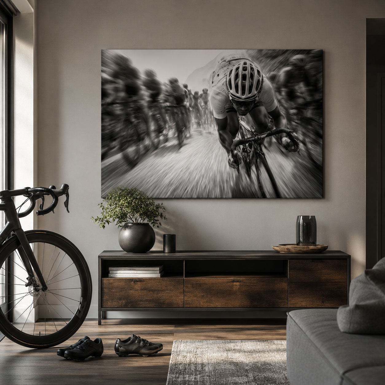 Schwarz-Weiß Radrennen Bild – Geschwindigkeit im Peloton
