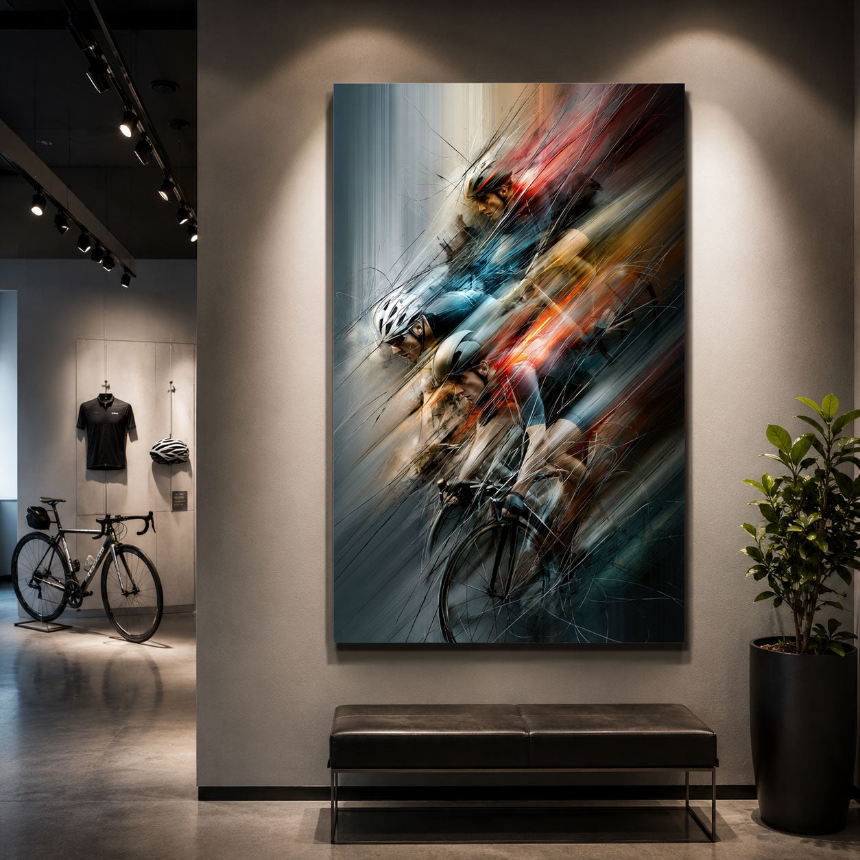 Velocity Flow Leinwandbild – Moderne Rennradkunst mit Dynamik